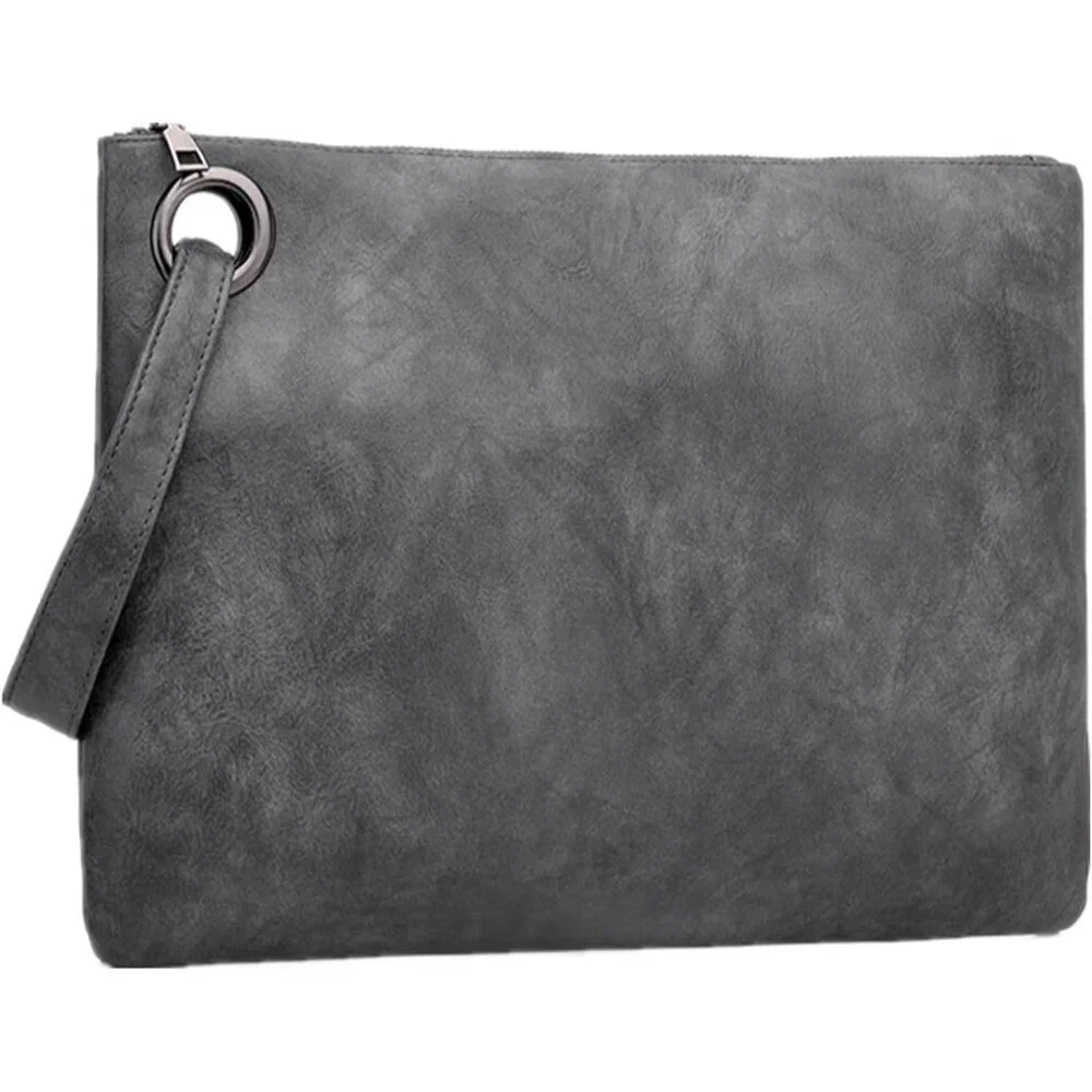 Women's Blue Gray Pu Leather Zipper Trendy Designer Wristlet Elegant Clutch